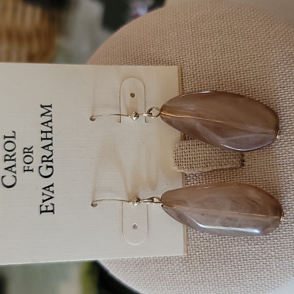 Vintage, Fashion Earrings, Silver w/ Light Brown Beads,  NWT
